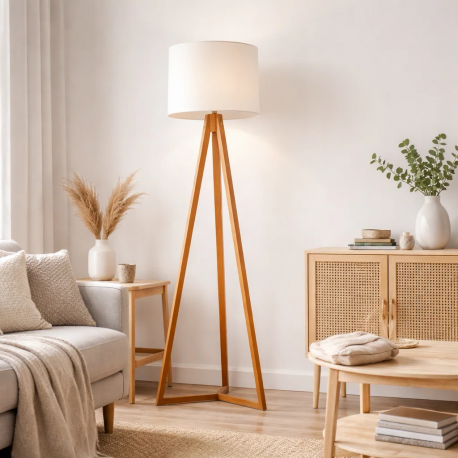Lampara de Pie Classic Blanca / Madera