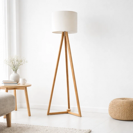 Lampara de Pie Classic Blanca / Madera