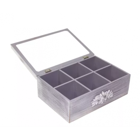 Caja de madera porta té 6 divisiones rústico