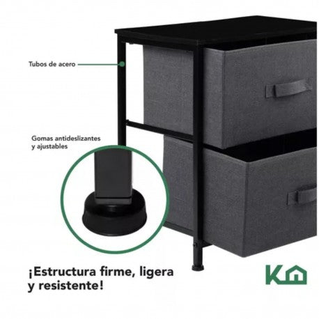 Comoda 2 Cajones Tela Gris con Negro