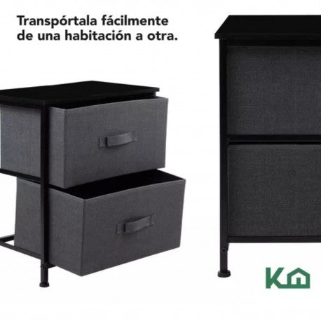 Comoda 2 Cajones Tela Gris con Negro