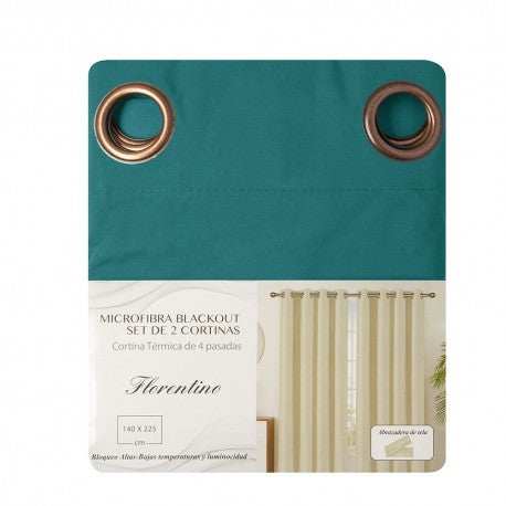 Cortinas Set B.O. Microfibra 2 pzas. 1.40 x 2.25 cm Turquesa. Masel