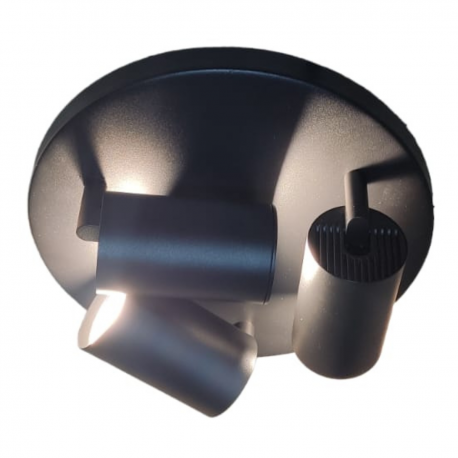 Foco porta gu10 triple base redonda negro sobrepuesto modelo altair III