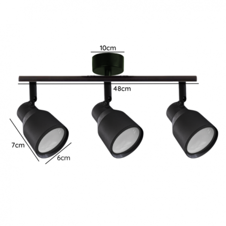 Foco porta gu10 triple negro sobrepuesto led modelo híades konnergie