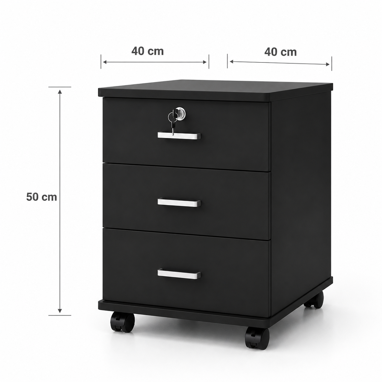 Gabinete para oficina 3 cajones con llave negro