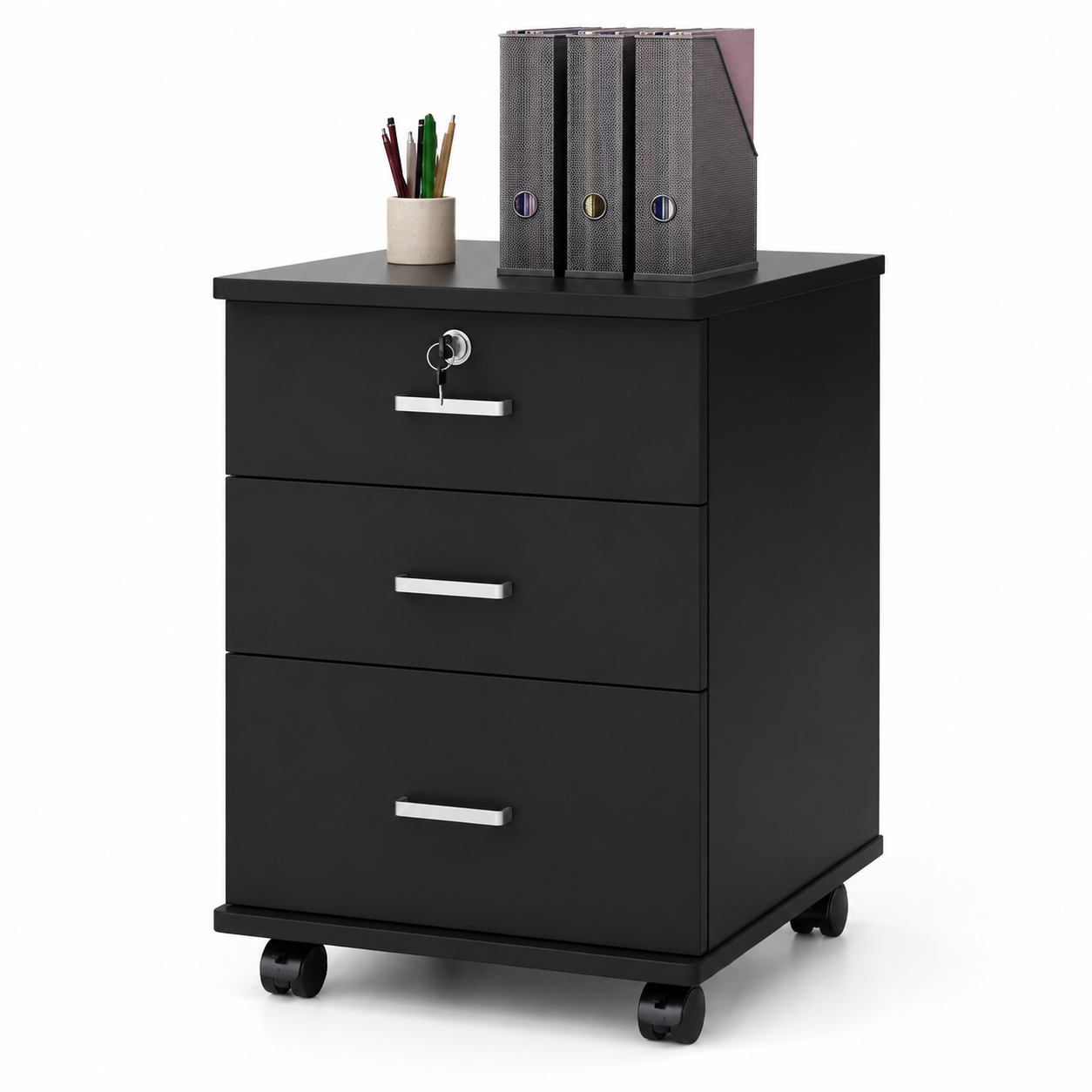 Gabinete para oficina 3 cajones con llave negro