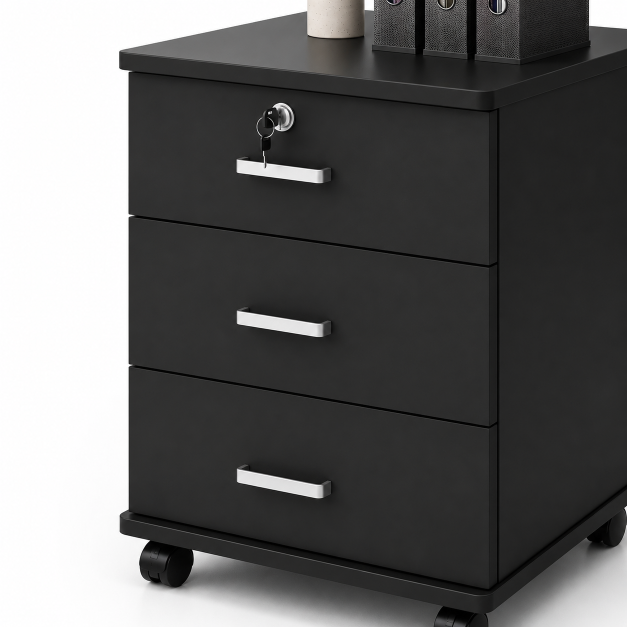 Gabinete para oficina 3 cajones con llave negro