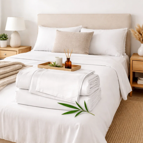 Juego de Sabanas de Bambu 300 Hilos Blanco Biancobelo King
