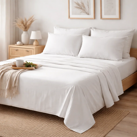 Juego de Sabanas de Bambu 300 Hilos Blanco Biancobelo King
