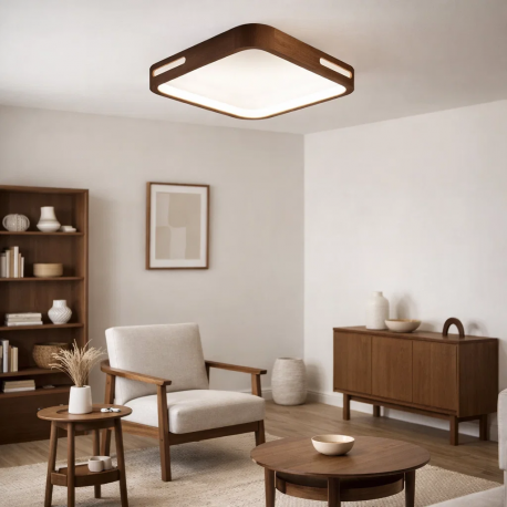 Lámpara led moderna con control cuadrada sobrepuesta 36+36w 400mm madera oscuro 3000k-4000k-6000k modelo urvi cuadrada Konnergie