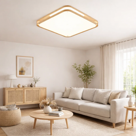 Lámpara led moderna con control cuadrado para sobreponer 36+36w 400mm madera clara 3000k-4000k-6000k modelo tannistha