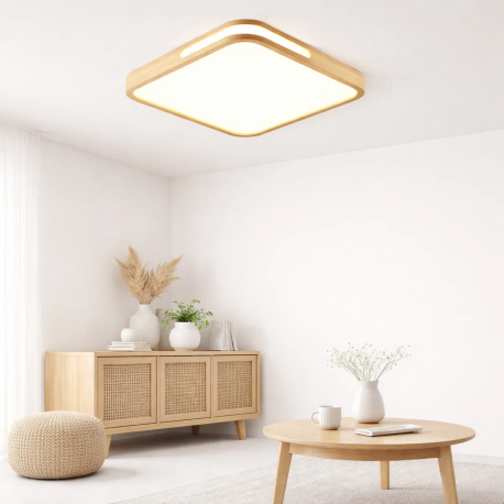 Lámpara led moderna con control cuadrado para sobreponer 36+36w 400mm madera clara 3000k-4000k-6000k modelo tannistha