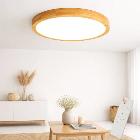 Lámpara led moderna con control redonda sobrepuesta 36+36w 400mm madera clara 3000k-4000k-6000k Konnergie