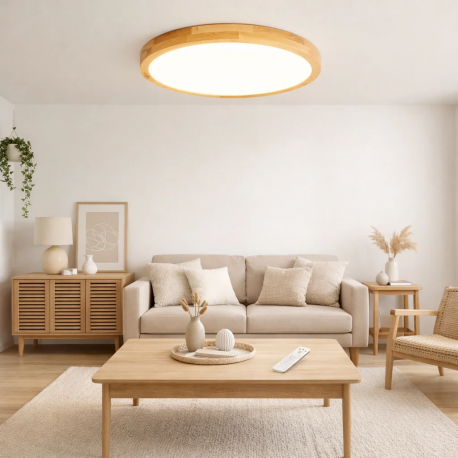 Lámpara led moderna con control redonda sobrepuesta 36+36w 400mm madera clara 3000k-4000k-6000k Konnergie