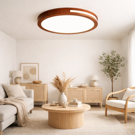 Lámpara led moderna con control redondo sobrepuesta 36+36w 400mm madera oscuro 3000k-4000k-6000k modelo urvi