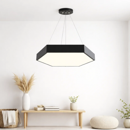 Lampara led moderna colgante 48w 600mm negra 6000k modelo hexagono cerrado sudeep Konnergie