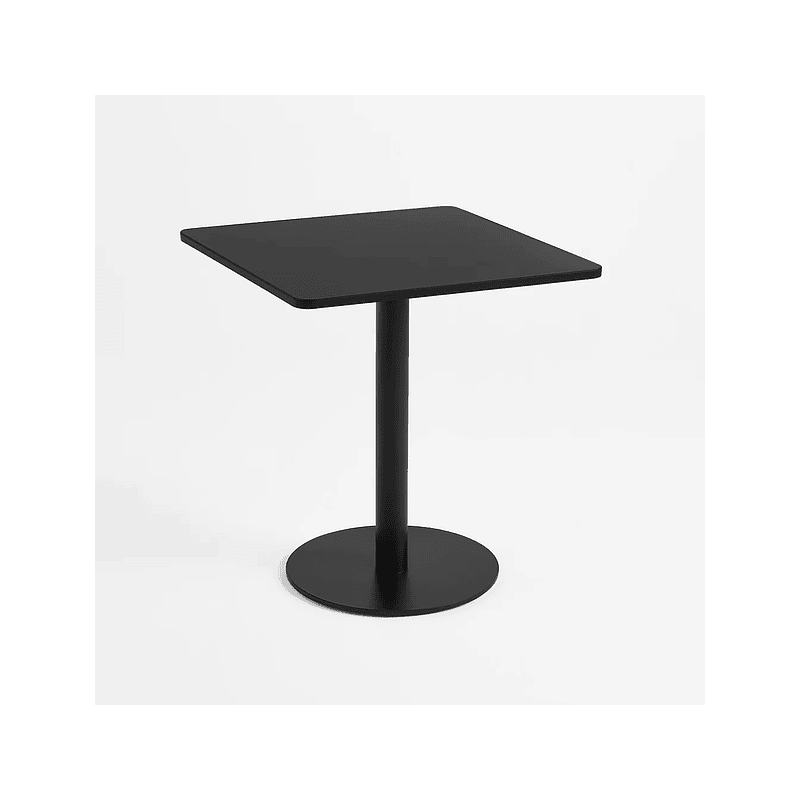Mesa restaurant 70x70 con estructura de tubo metálico y cubierta MDF color negro, ideal para restaurantes, cafeterías, food courts y comedores modernos, resistente y de fácil mantenimiento.