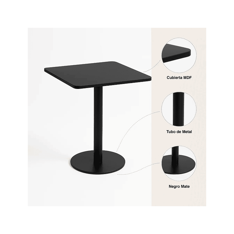 Mesa restaurant 70x70 Tubo Metal cubierta MDF