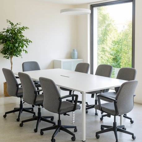 Imagen de Mesa de Reunión con Pasacables Blanca 220x120cm para hogar u oficina disponible online