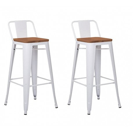 Pack 2 Taburetes Tolix con Base de madera y Respaldo Blanco