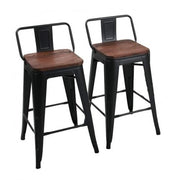 Pack 2 Taburetes Tolix con Base de madera y Respaldo Negro