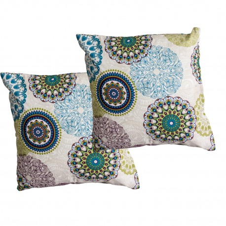 Set 2 cojines Lona Española Mandala 50x50 cm. Verde. Masel