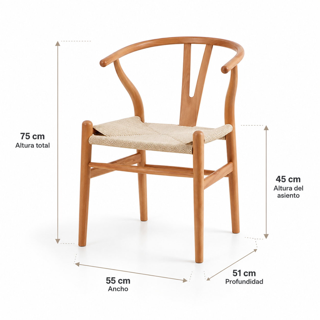 Silla Wishbone Madera y Hilo de cuerda Natural