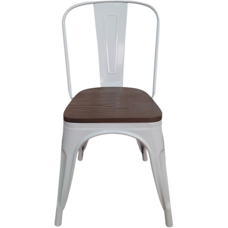 Sillas Tolix Blanca con cubierta de madera. Juego 4 unidades