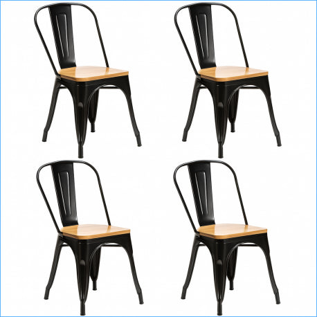 Sillas Tolix Negra con cubierta de madera. Juego 4 unidades