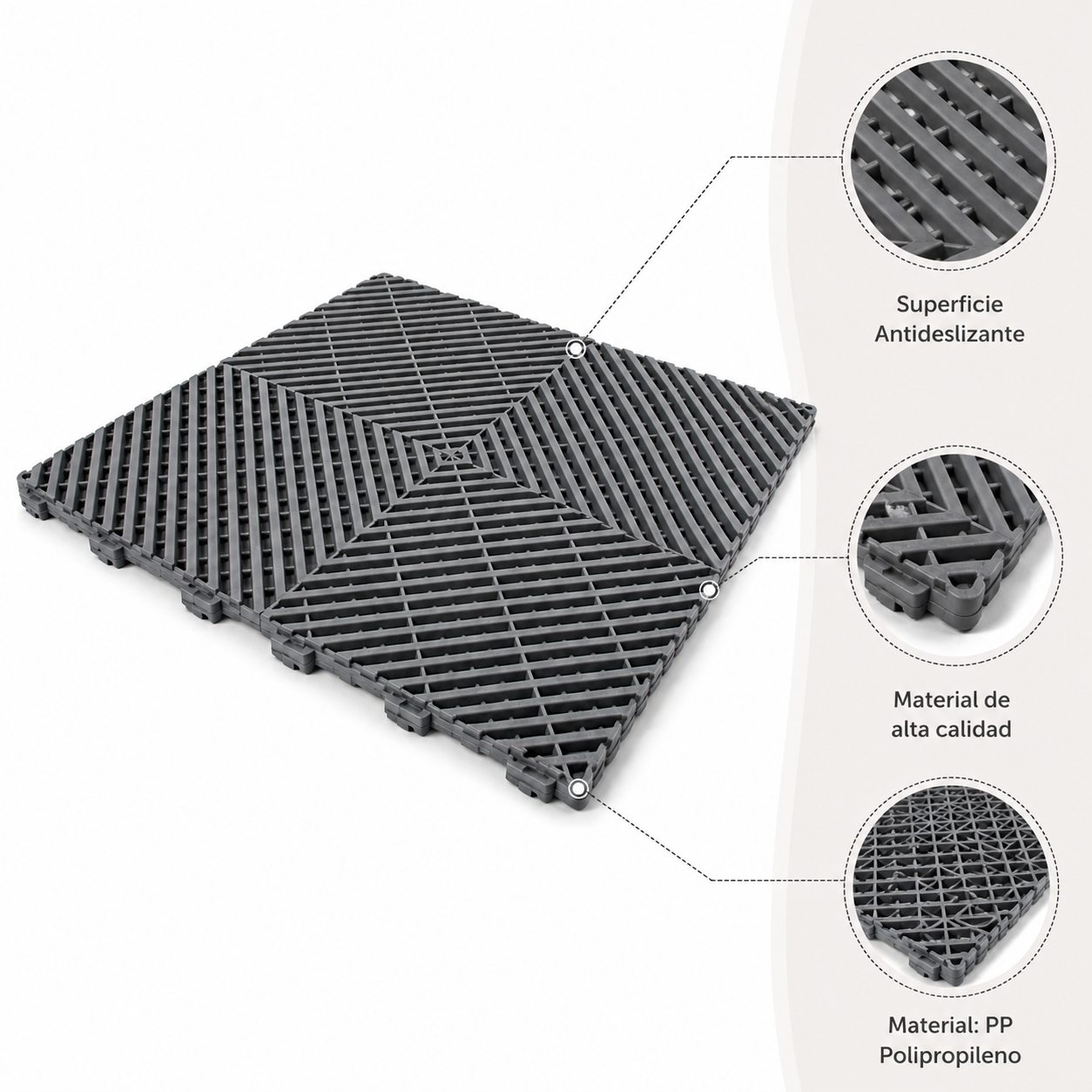 Piso Encastrable Plástico Garaje Autolavado Taller Detailing caja 6 unidades Gris