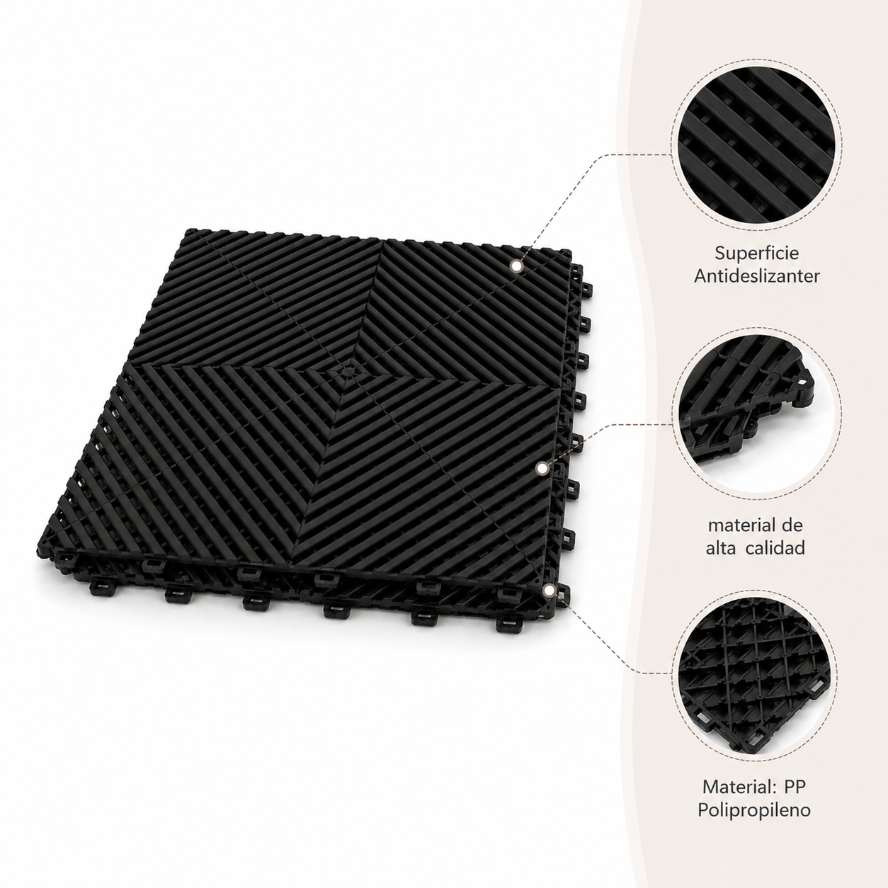 Piso Encastrable Plástico Garaje Autolavado Taller Detailing caja 6 unidades Negro