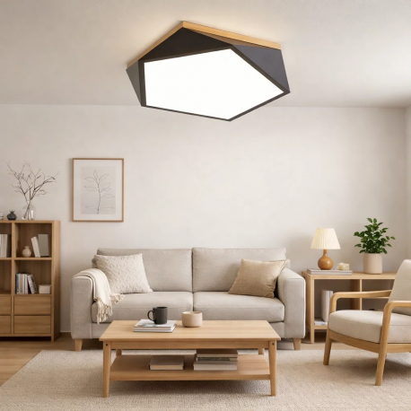 Lámpara led moderna pentagono sobrepuesta c/control 36+36w 400mm negro 3000k-4000k-6000k modelo ukdah Konnergie