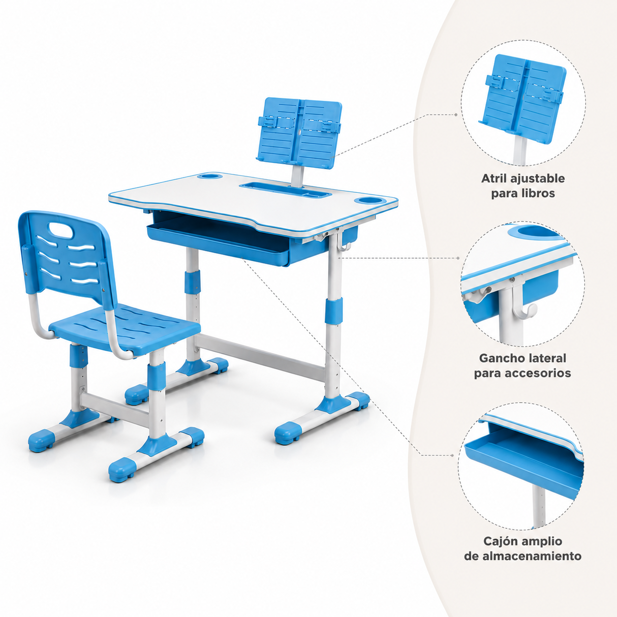 Escritorio + Silla Ergonomica para niños Azul