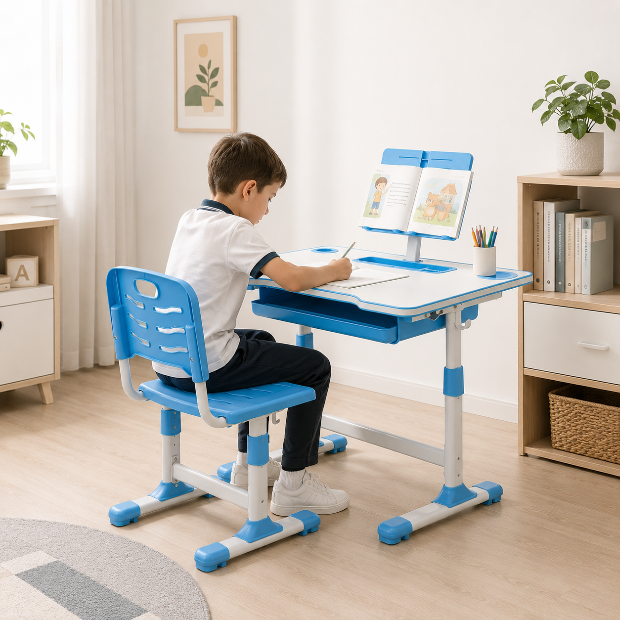 Escritorio + Silla Ergonomica para niños Azul