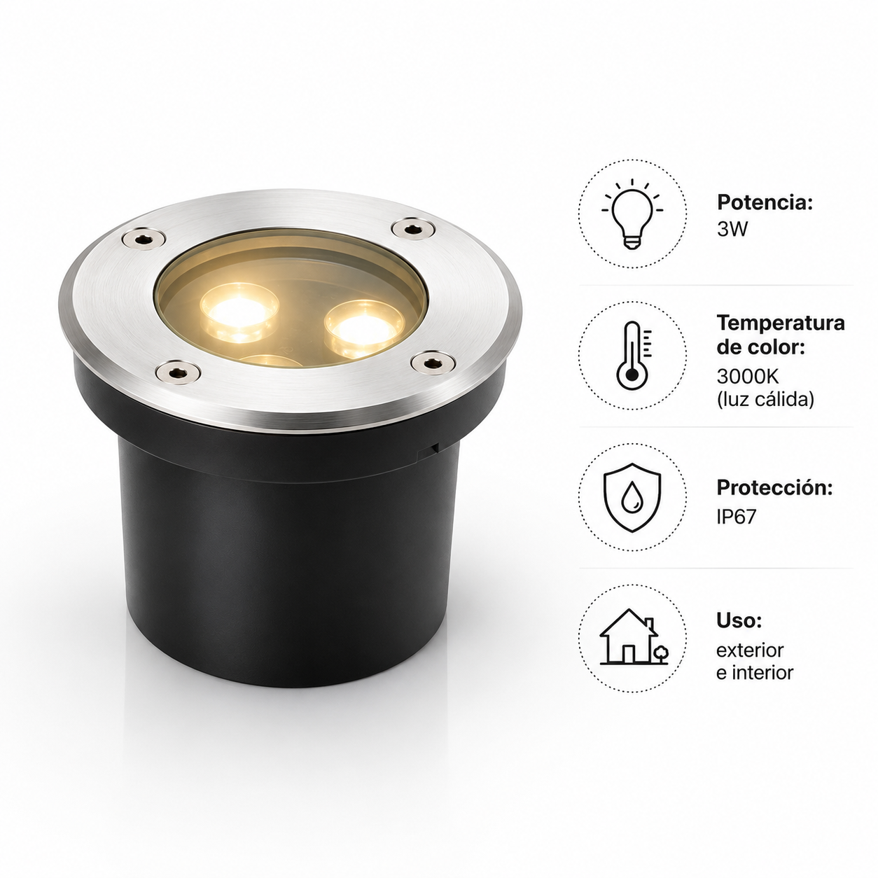 Foco embutido Para Piso 3W 3000K IP67 Konnergie