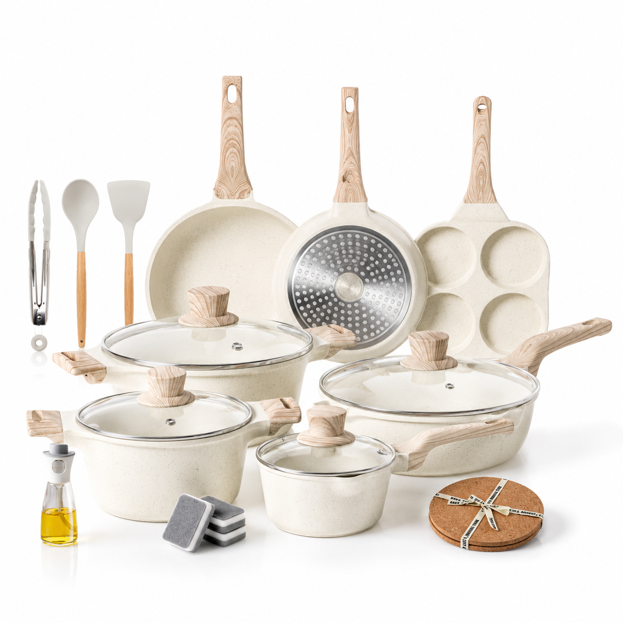 Batería de Cocina Antiadherente Granito 20 Piezas Caanasweis