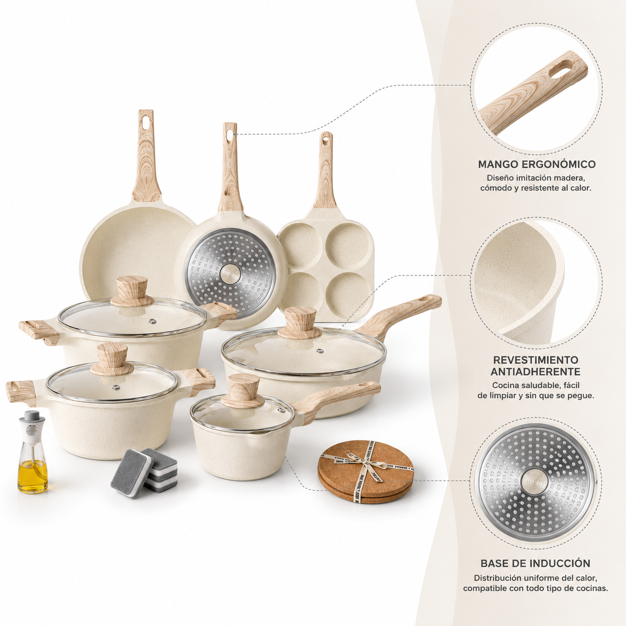 Batería de Cocina Antiadherente Granito 20 Piezas Caanasweis