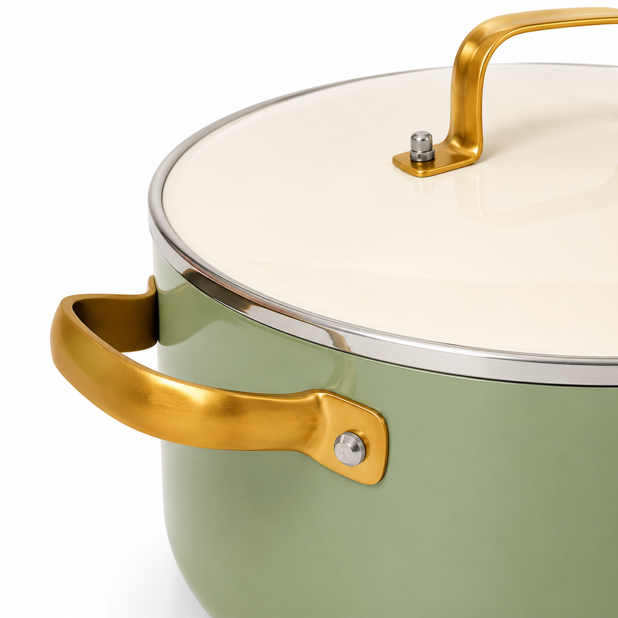 Batería de Cocina Antiadherente Verde con Mangos Dorados