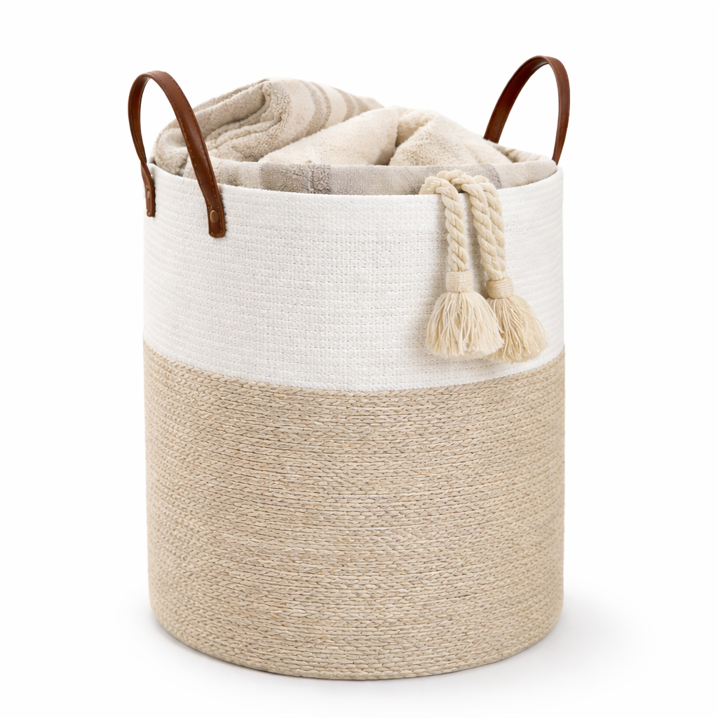 Cesta Canasta tejida Beige Blanca 60 Litros