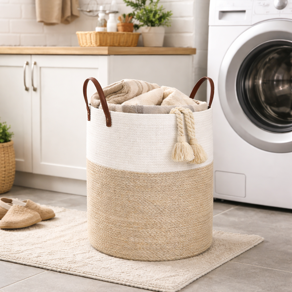 Cesta Canasta tejida Beige Blanca 60 Litros