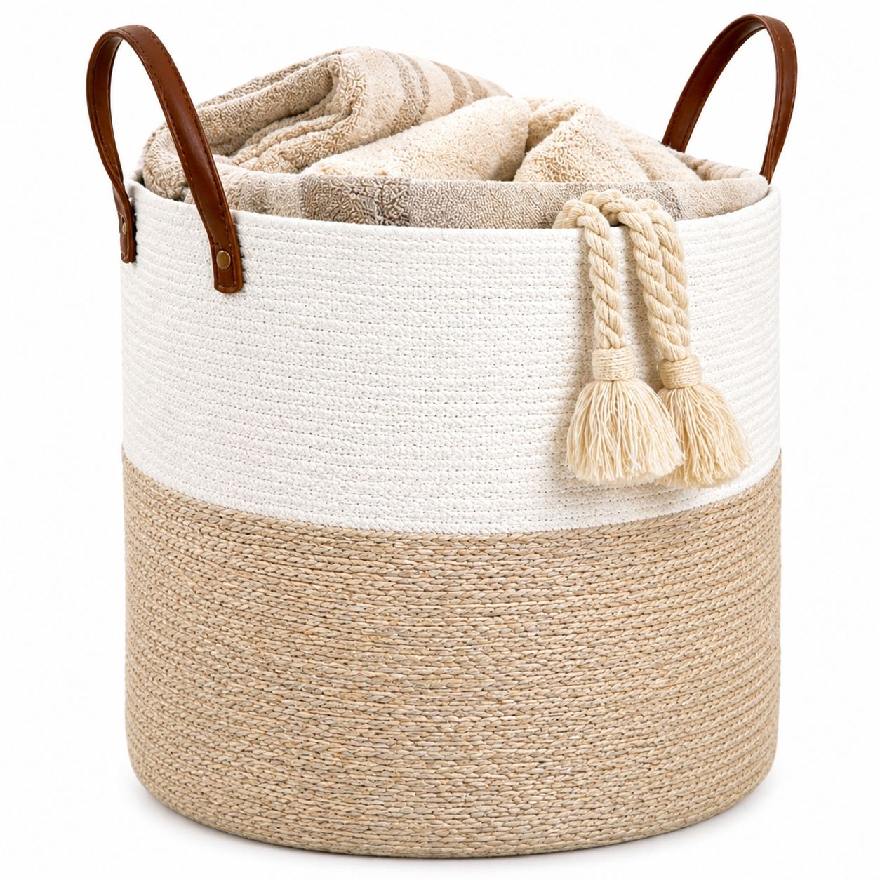 Cesta Canasta tejida Beige Blanca 60 Litros