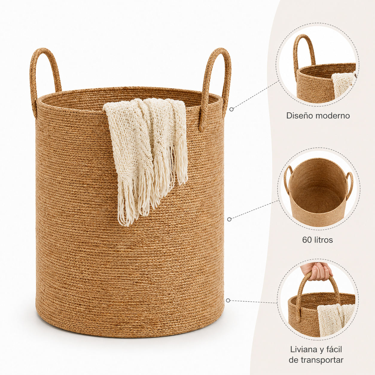 Cesta Canasta tejida de cañamo 60 Litros