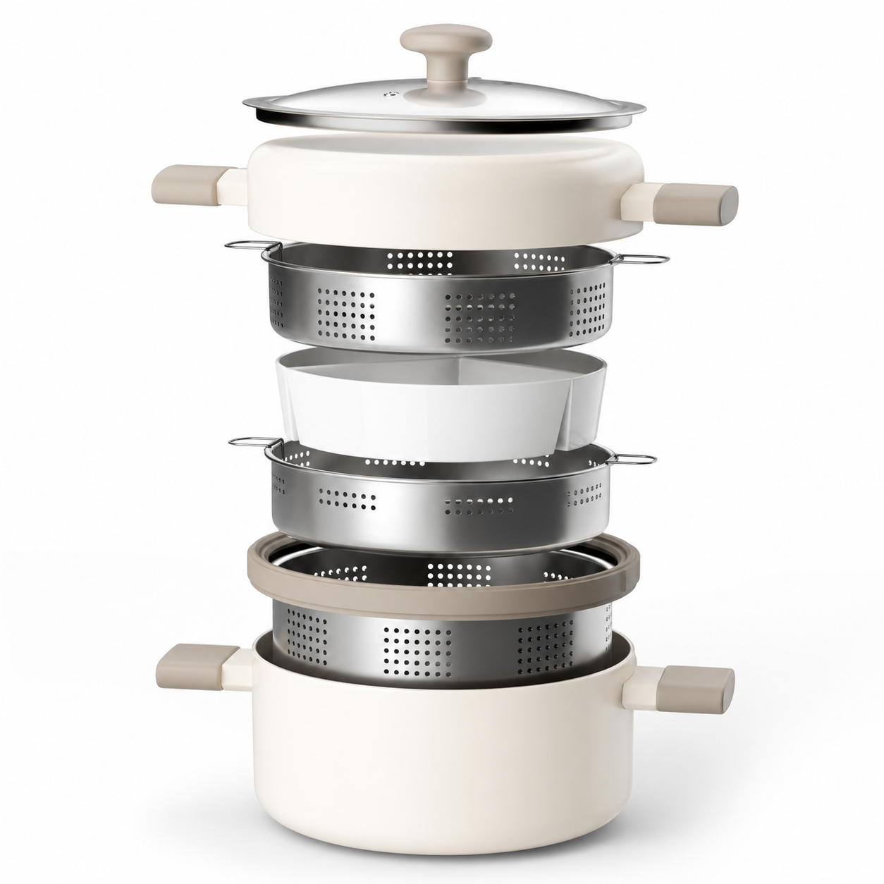 Olla Vaporera Multifuncional de Acero Inoxidable con Cestas Apilables