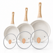 Set de Sartenes Antiadherentes Blancos con Tapas de Vidrio