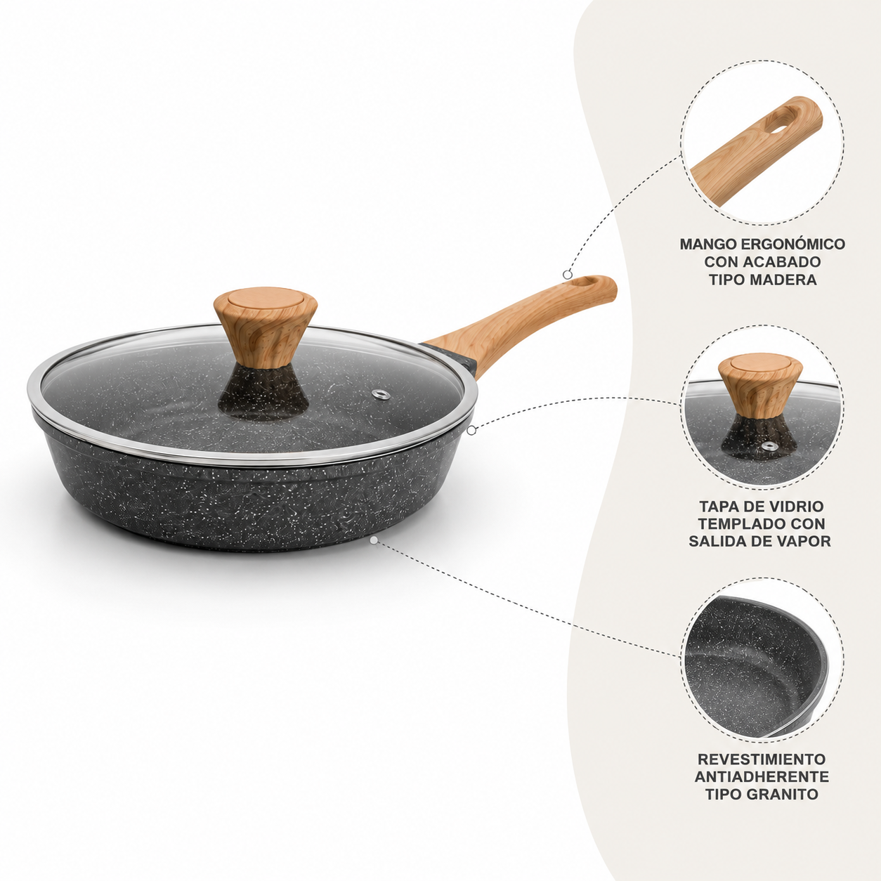 Set de Sartenes Antiadherentes Efecto Piedra con Tapas