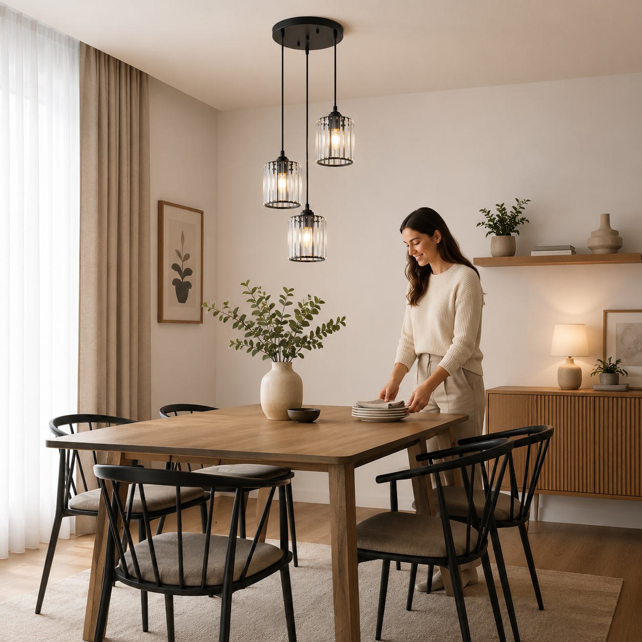 Lámpara colgante triple Loft Carbón