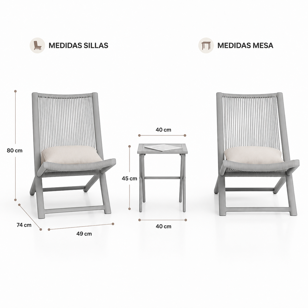 Juego 2 reposeras plegables mesa color Gris