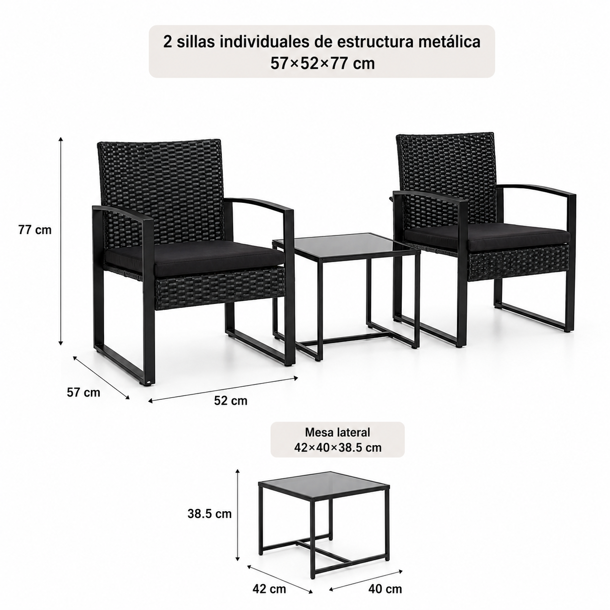 Juego de Terraza de Rattan 3 Piezas Berlin