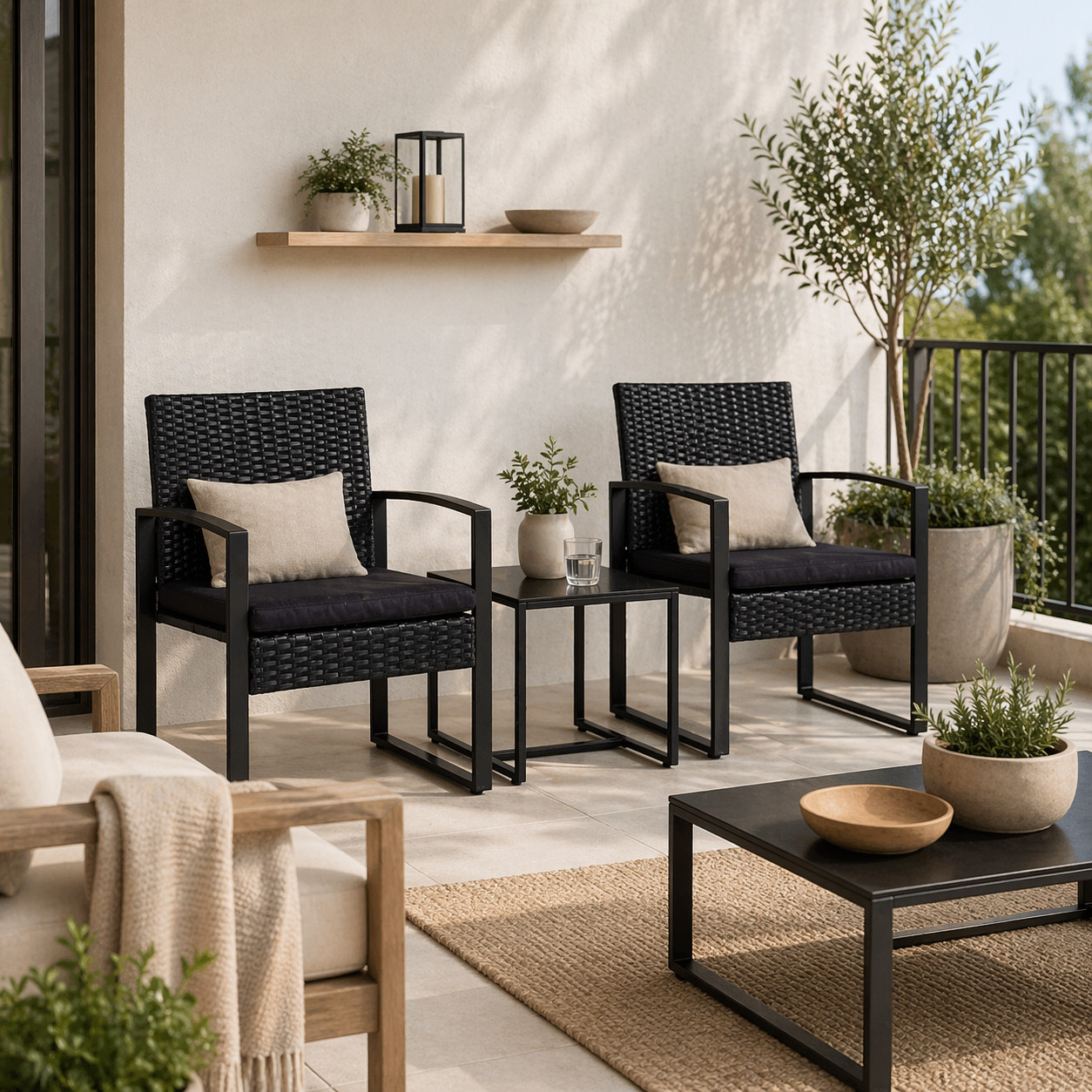 Juego de Terraza de Rattan 3 Piezas Berlin