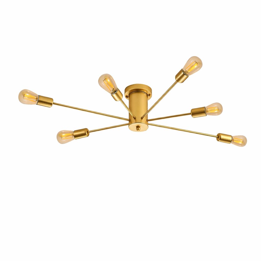Lampara de techo dorada 6 porta ampolleta e27 modelo mirach Konnergie